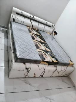 Plywood Head Storeg Bed  - White Marble,Wooden,Other - 72/60