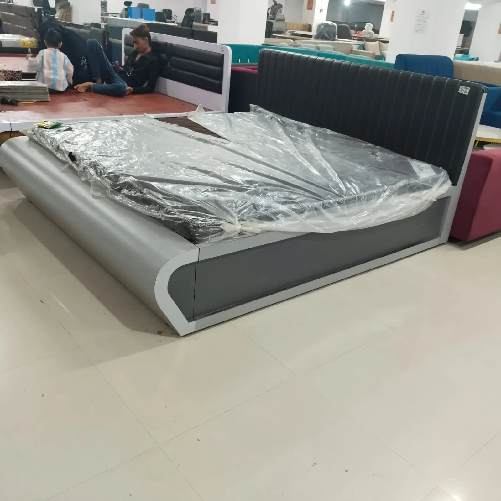 Modern Curved King Size Bed with Upholstered Headboard - 72/60