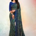 Multi Colour Faux Georgette Digital Print Trendy Saree