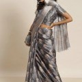 Fab Grey Silk Blend Woven Designer Saree