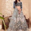 Silk Bollywood Lehenga Choli In Cream And Grey Enhanced With Embroidered