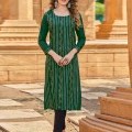 Green Color Rayon Designer Kurti With Hand Work